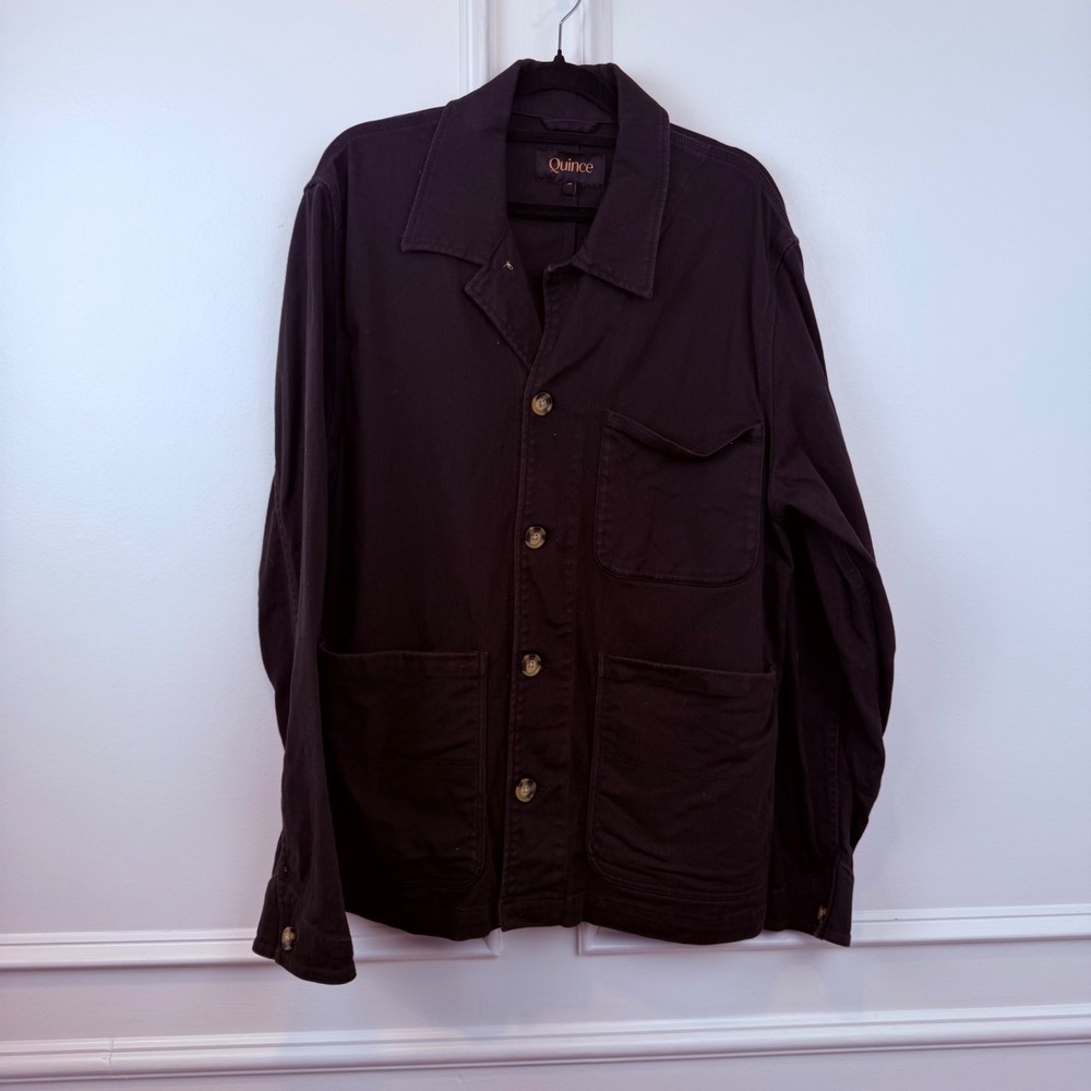 Quince Mens Organic Stretch Cotton Twill Chore Coat Black Jacket Size M